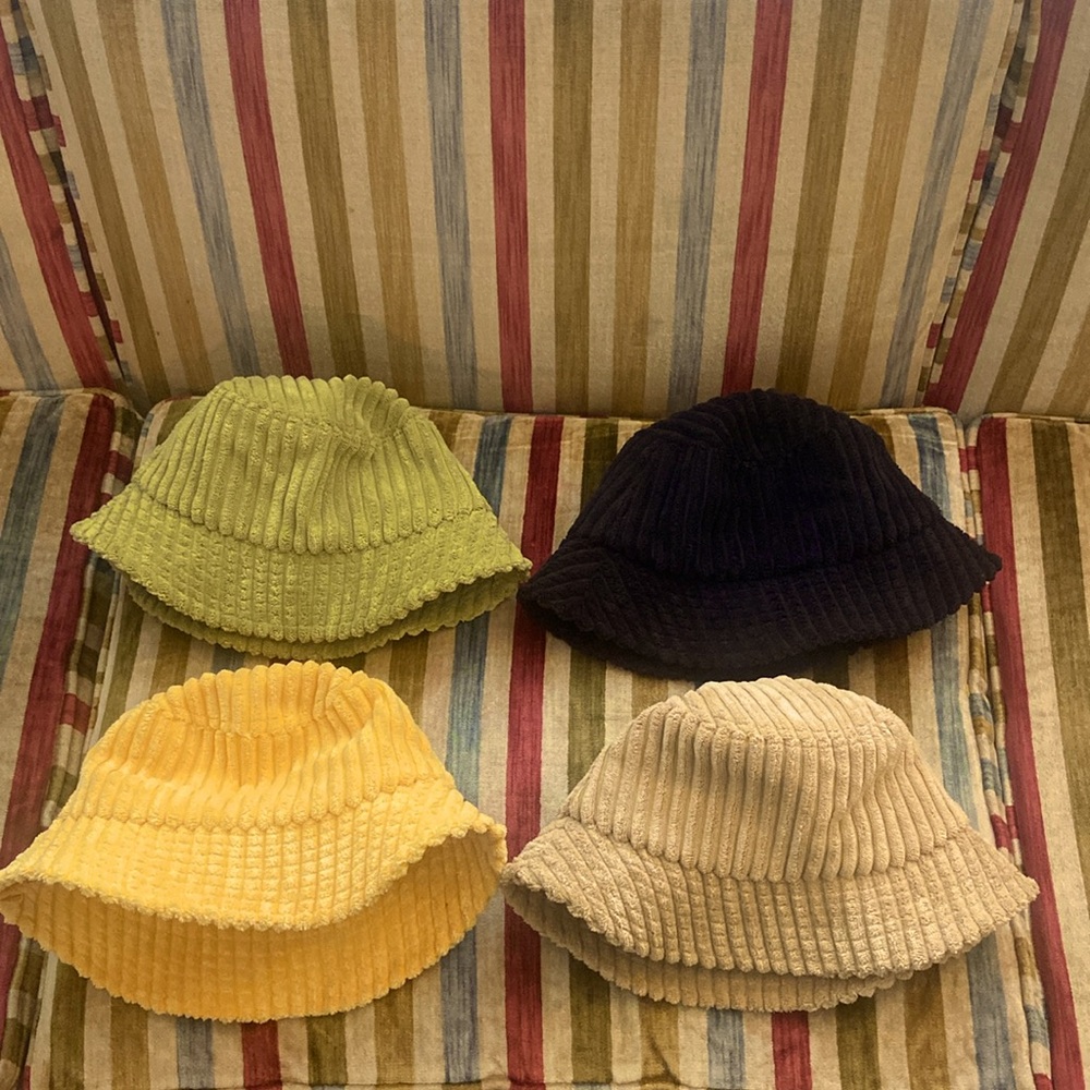 NWOT Urban Outfitters Corduroy Bucket Hat Bundle (4) Black, Tan, Yellow, & Green
